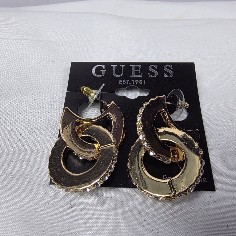Guess gold-tone crystal interlocking hoop earrings double hoop design